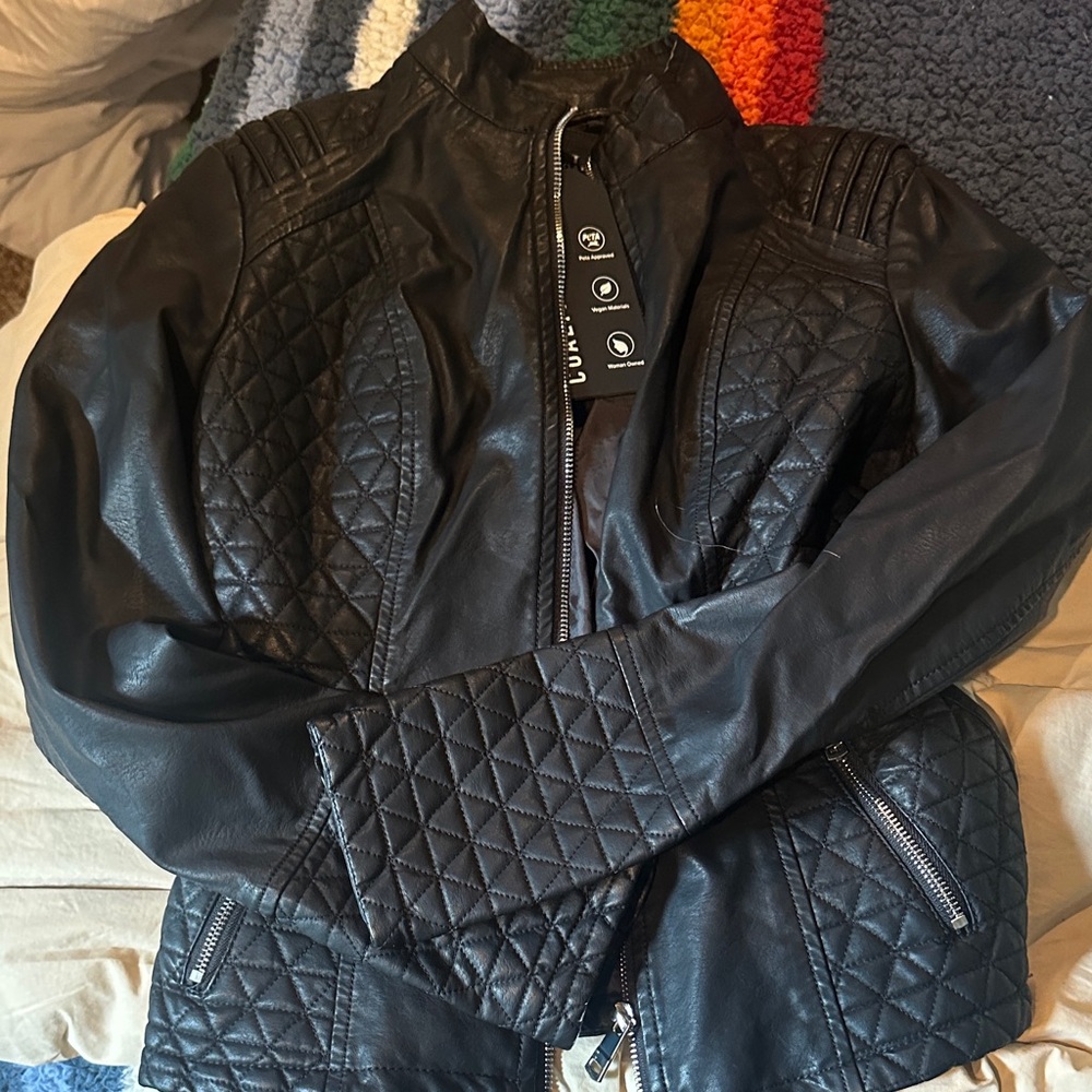 Black Quilted Faux Leather Jacket